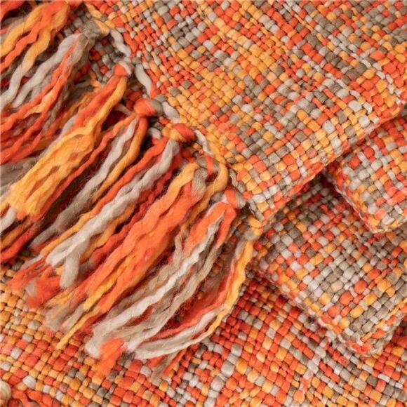 BATTILO HOME Rust Orange Throw Blanket for Couch, Bed, Boho Colorful Throw - Picture 6 of 8
